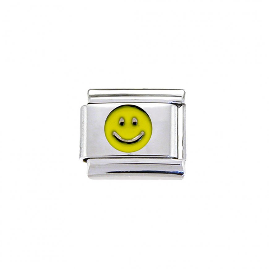 Yellow smiley face - enamel charm - Click Image to Close