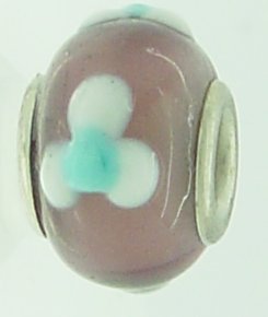 EB74 - Glass bead - Purple bead with white and turquoise dots - Click Image to Close