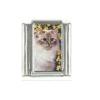 Cat - White fluffy cat (b) - 9mm enamel Italian charm