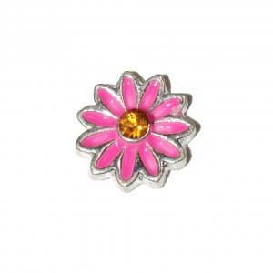 Pink flower with gold stone 9mm floating locket charm