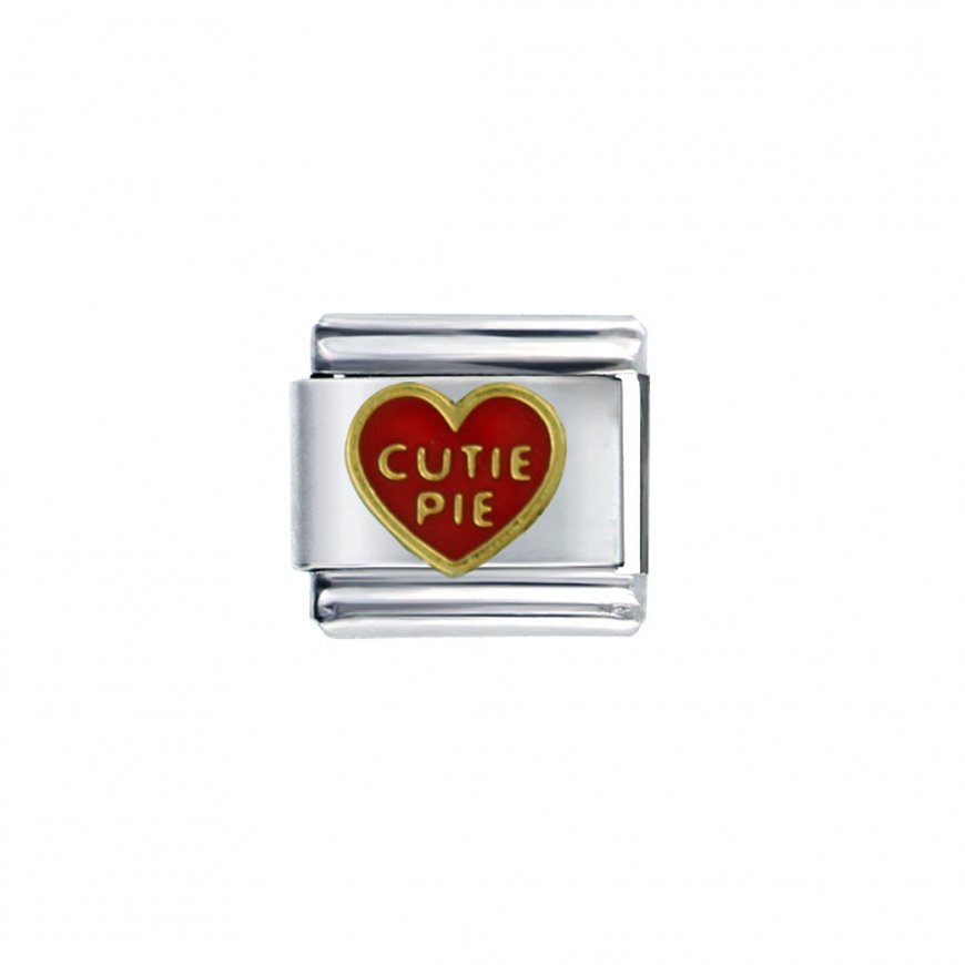 Cutie Pie in red heart - 9mm Italian charm - Click Image to Close