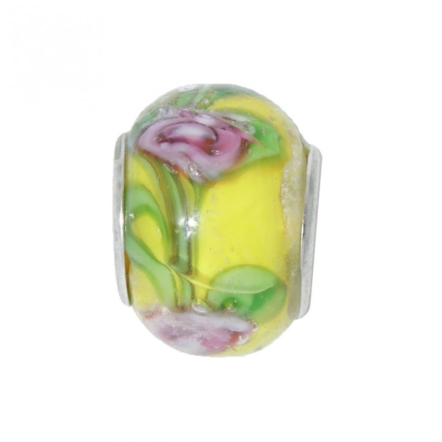 EB59 - Glass bead - Yellow pink and green - European bead charm - Click Image to Close