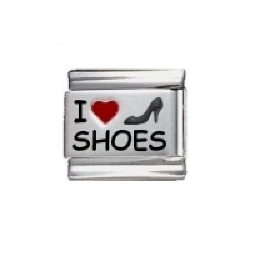 I love shoes - red heart laser 9mm Italian charm - Click Image to Close