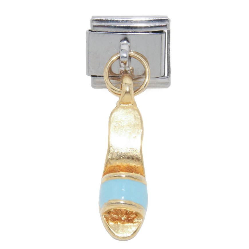 Blue and gold shoe - dangle 9mm Italian charm - Click Image to Close