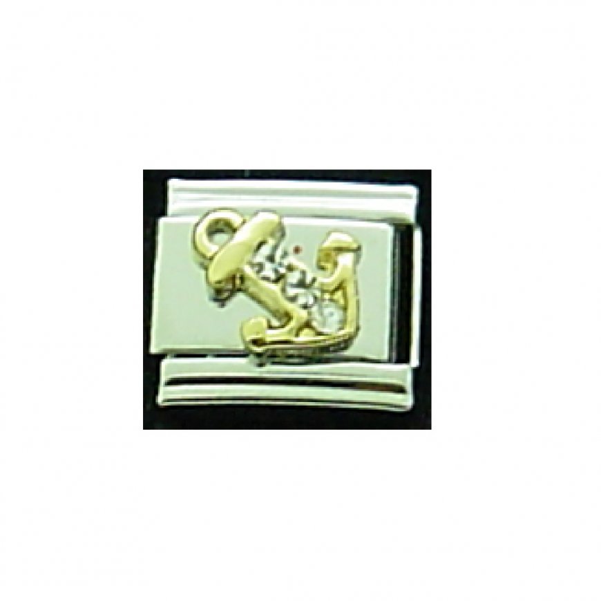 Anchor with rhinestones - enamel 9mm Italian charm - Click Image to Close