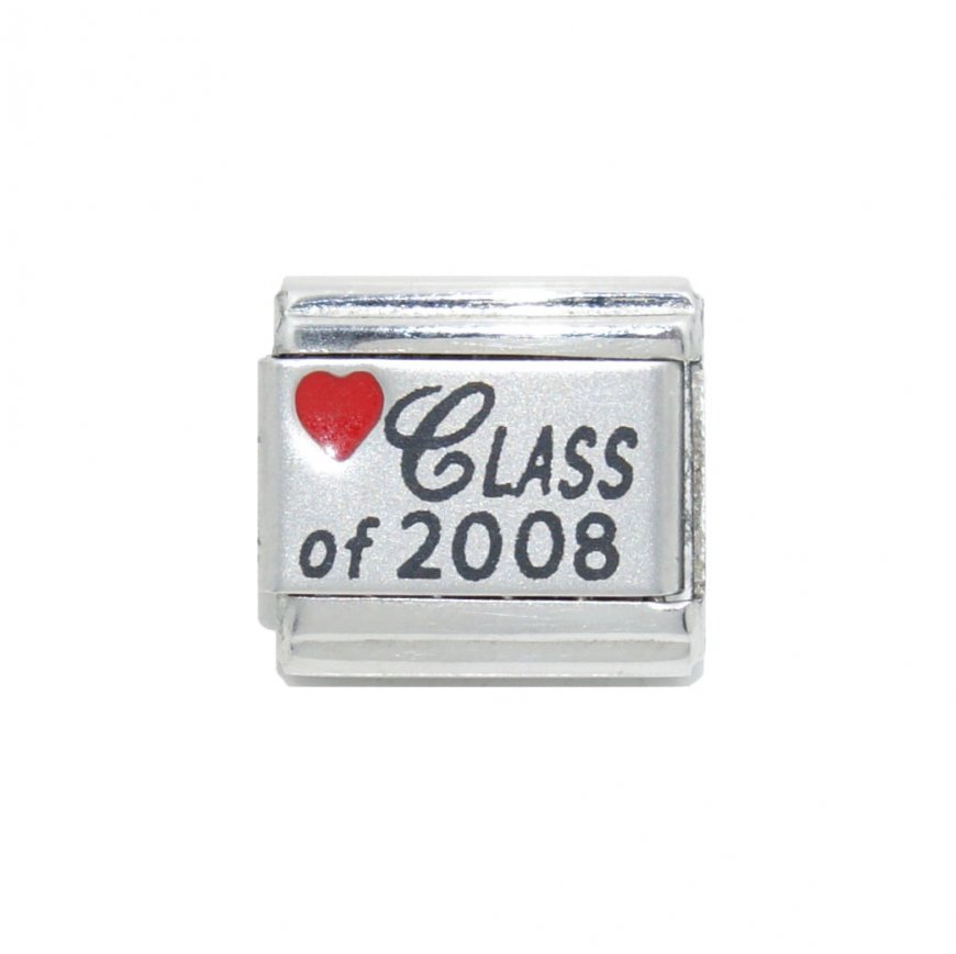 Class of 2008 with red heart - 9mm Laser Italian charm - Click Image to Close