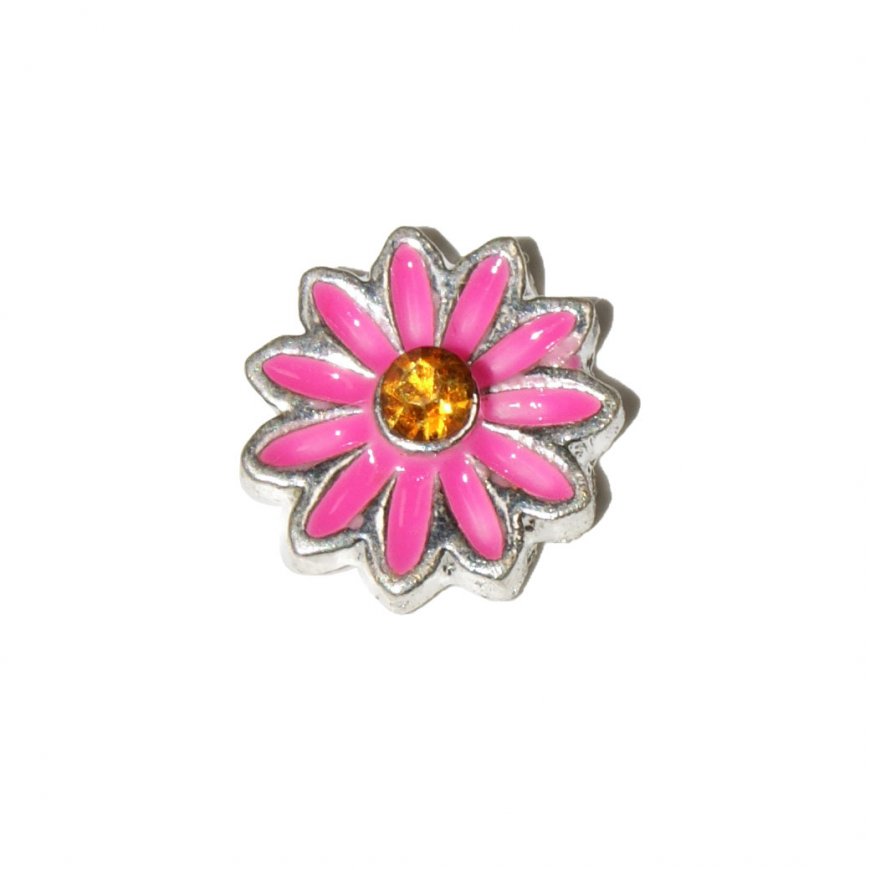 Pink flower with gold stone 9mm floating locket charm - Click Image to Close