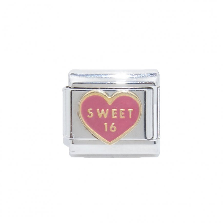 Sweet 16 pink heart - 9mm Italian Charm - Click Image to Close