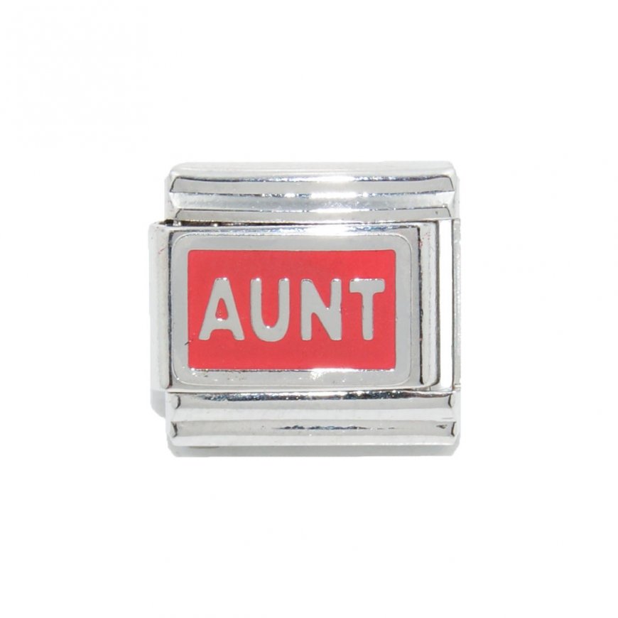 Aunt - silver and red enamel 9mm Italian charm - Click Image to Close