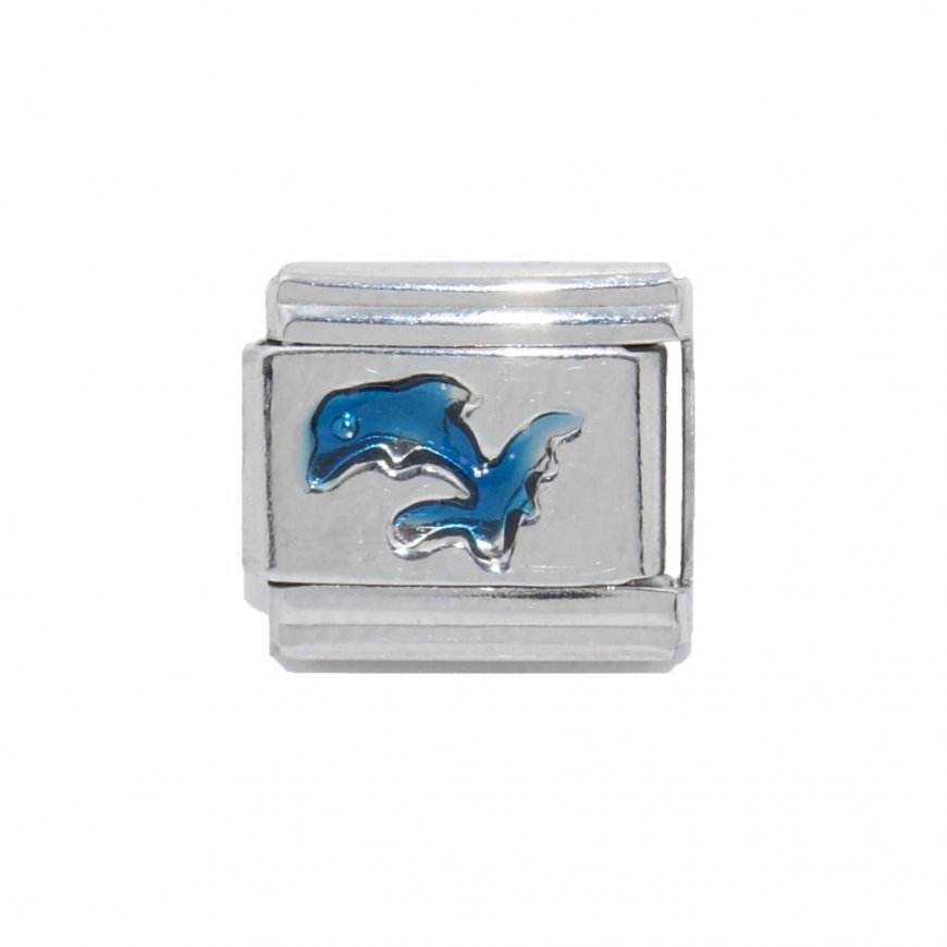 Blue sparkly dolphin - enamel 9mm Italian Charm - Click Image to Close