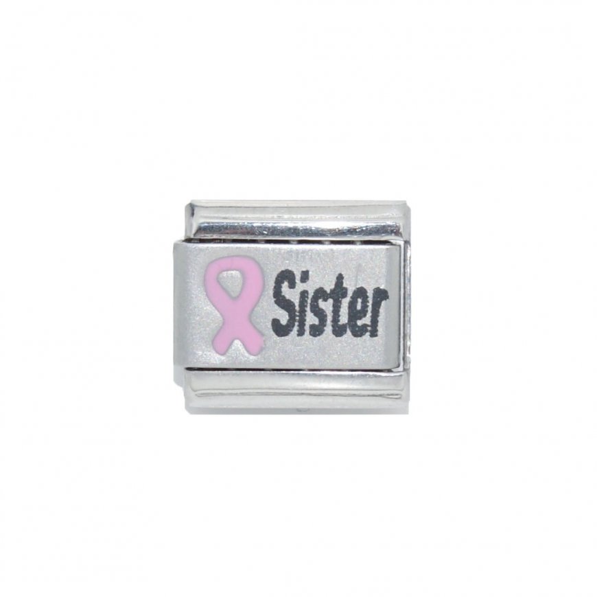 Sister with Breast Cancer Ribbon 9mm Italian charm - Click Image to Close