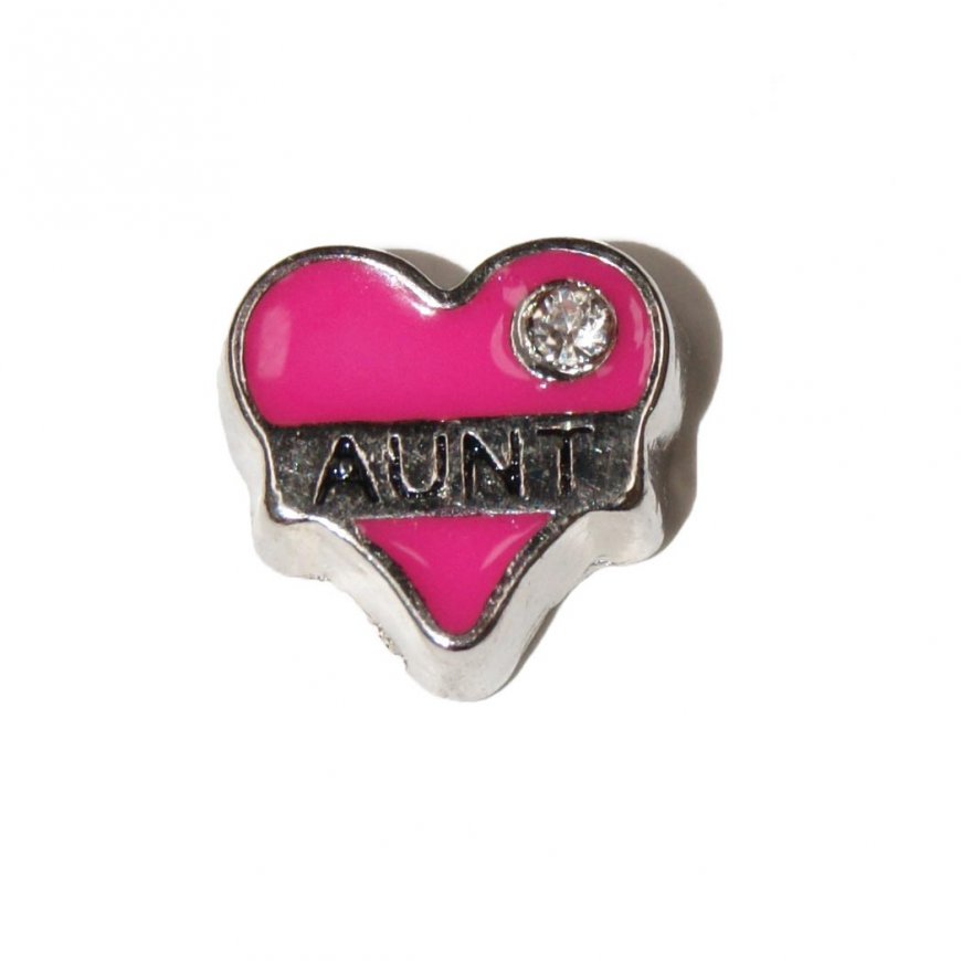 Aunt in pink heart with stone 7mm floating locket charm - Click Image to Close