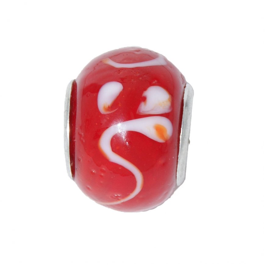 EB50 - Glass bead - Red and white - European bead charm - Click Image to Close