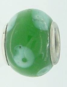 EB83 - Glass bead - Green bead with white dots - Click Image to Close