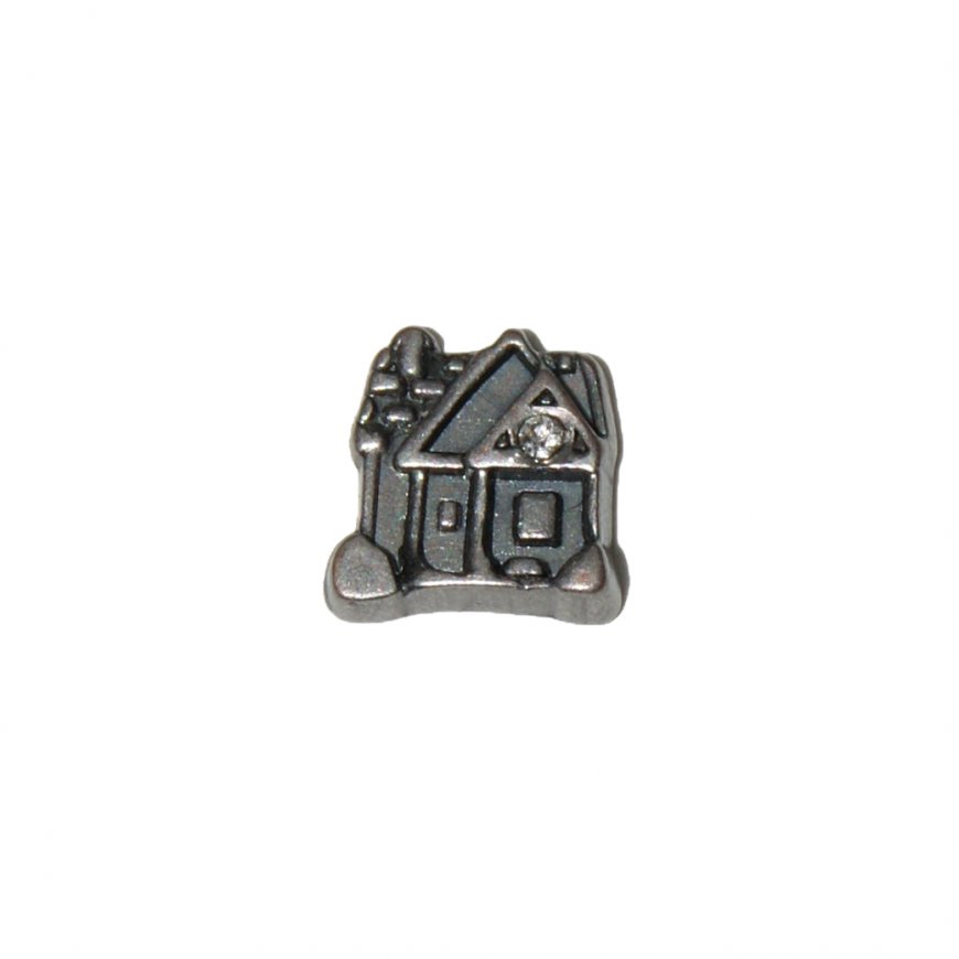 House with stone 8mm floating locket charm - Click Image to Close