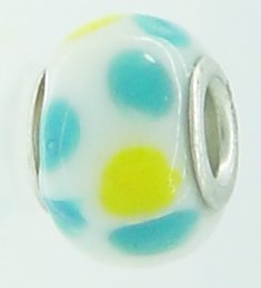 EB330 - White bead with blue and yellow dots - Click Image to Close