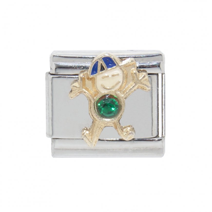 Little boy birthstone - May - Emerald - 9mm Italian Charm - Click Image to Close