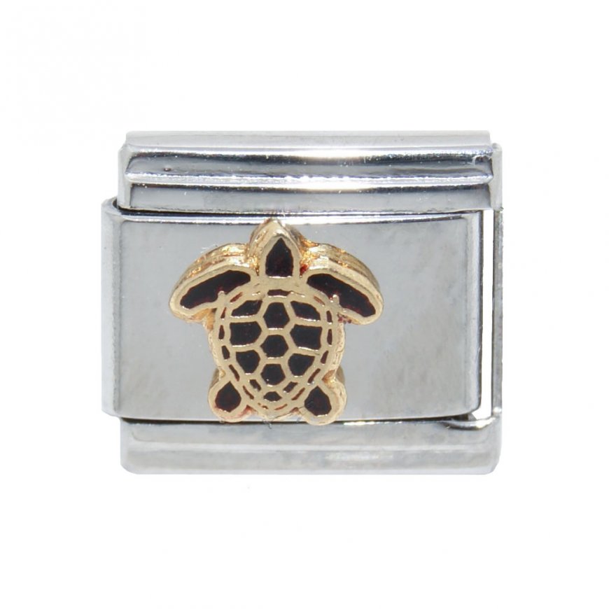 Turtle brown and gold - enamel 9mm Italian charm - Click Image to Close