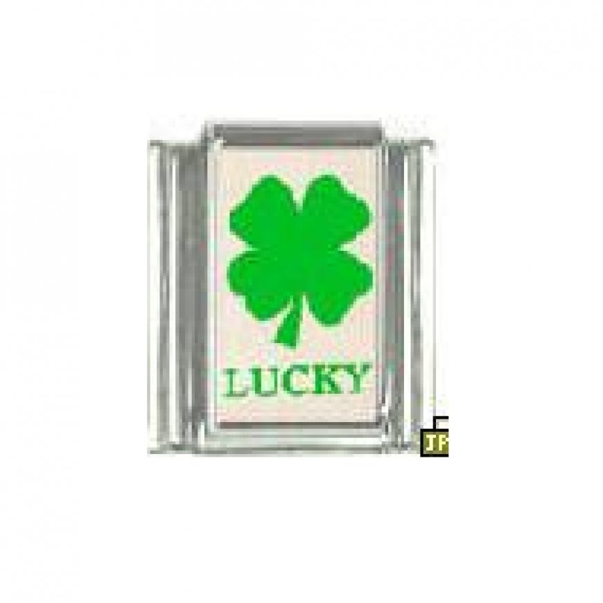 Lucky 4 leaf clover - photo - 9mm Italian charm - Click Image to Close