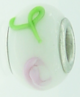 EB73 - Glass bead - White bead with green and pink