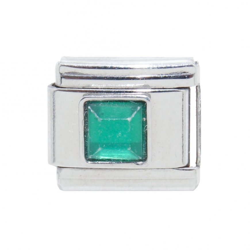 May - Square Birthstone - Emerald 9mm Italian Charm - Click Image to Close