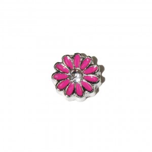 Small pink flower with clear stone 7mm floating locket charm
