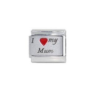 I love my Mum - New Red Heart Laser 9mm Italian charm - Click Image to Close