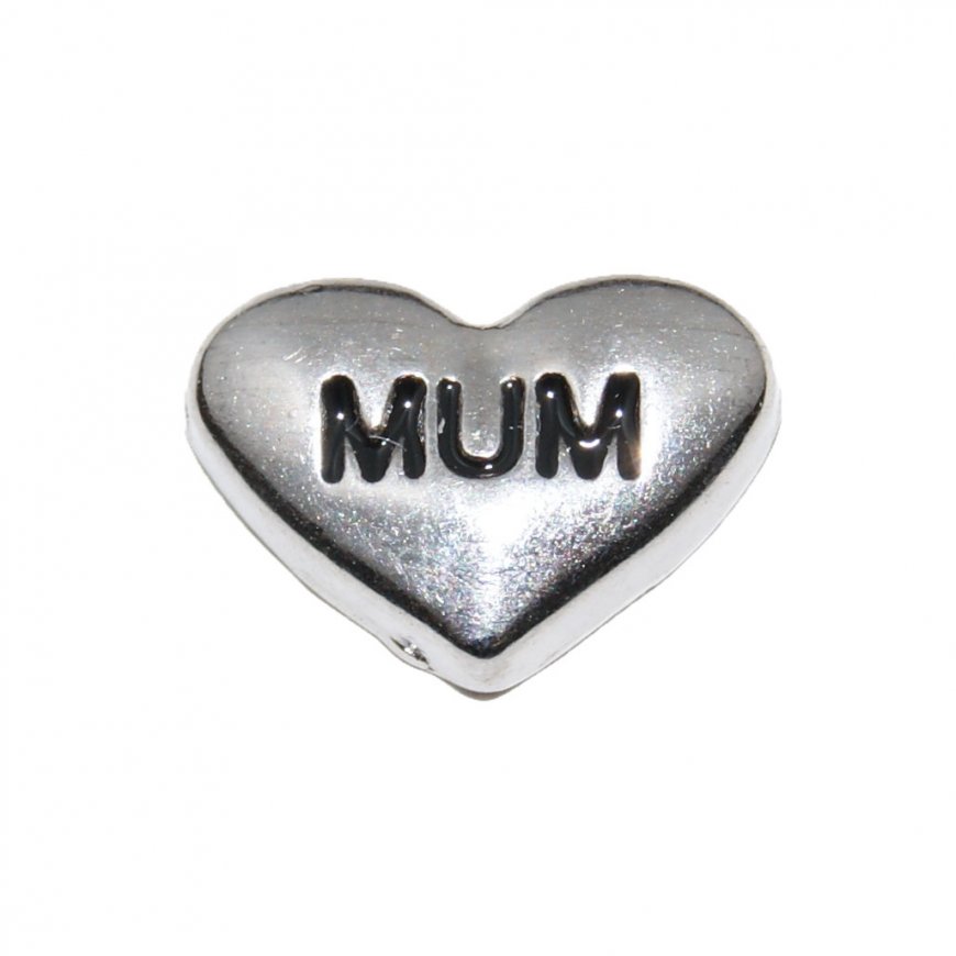 Mum silvertone heart 9mm floating locket charm - Click Image to Close