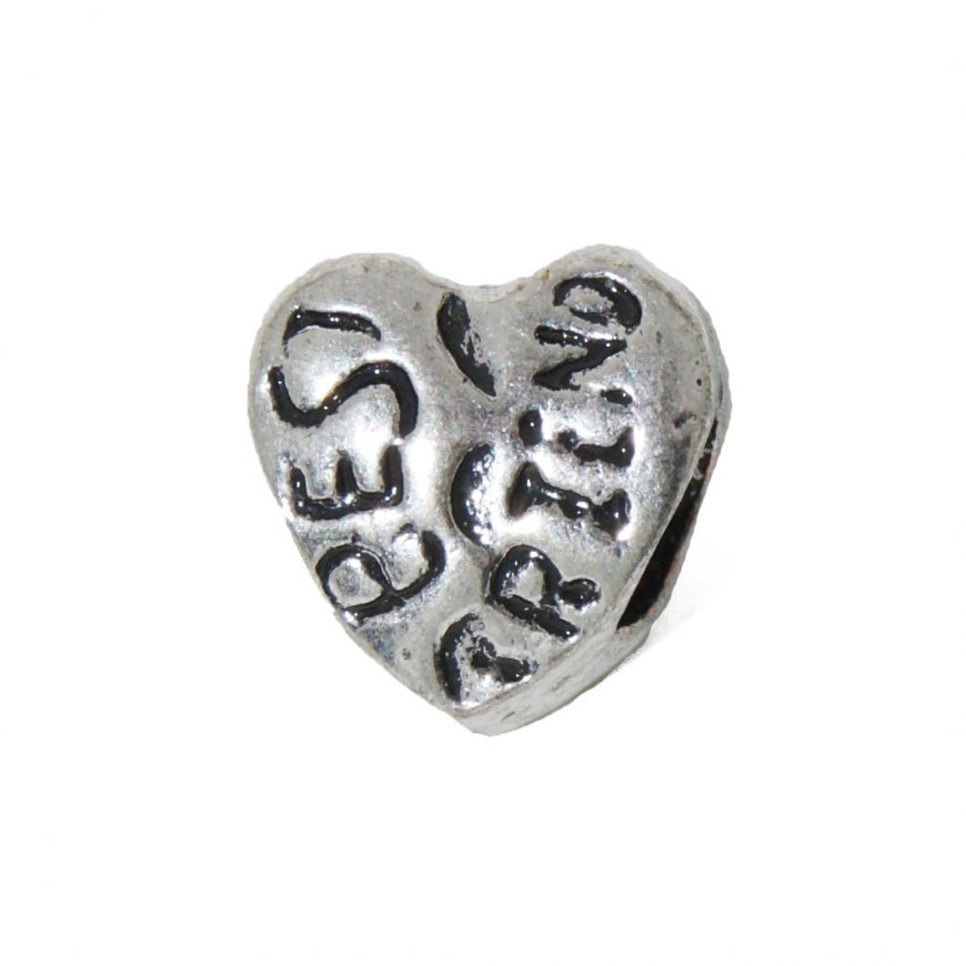 EB3 - Best Friend silvertone heart - European bead charm - Click Image to Close