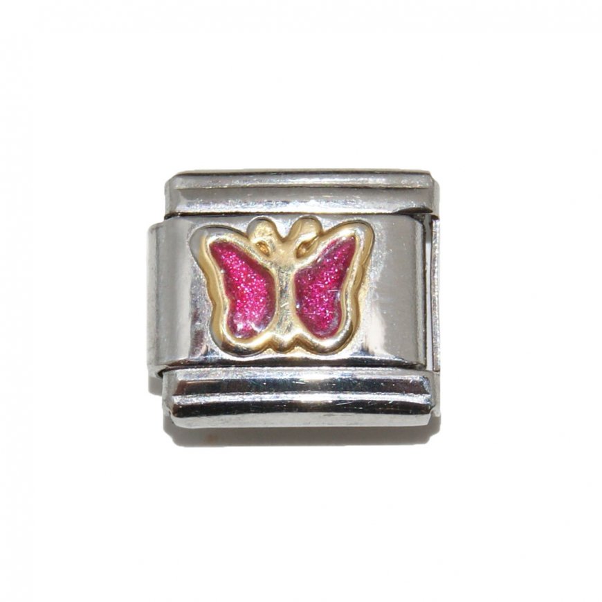 Pink sparkly butterfly enamel 9mm Italian Charm - Click Image to Close