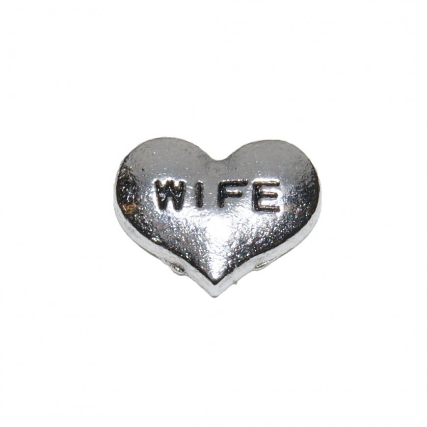 Wife silvertone heart 9mm floating locket charm - Click Image to Close