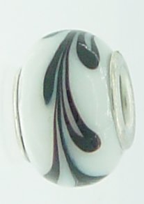 EB85 - Glass bead - White bead with black swirls - Click Image to Close