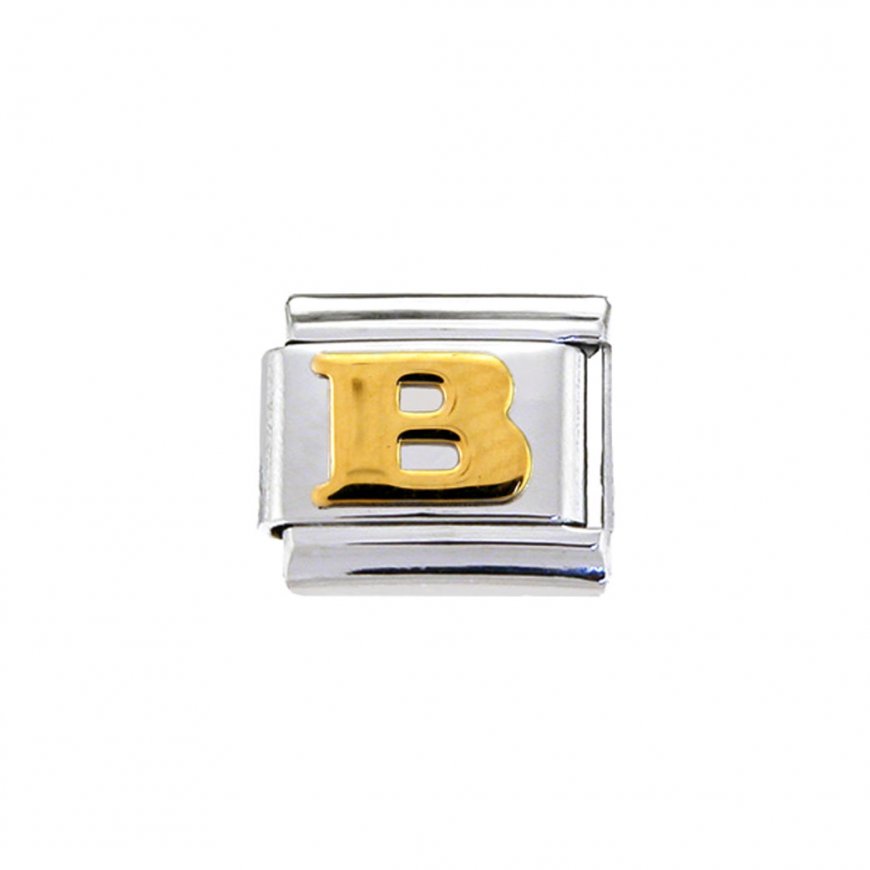 Gold colour Letter B - 9mm Italian charm - Click Image to Close