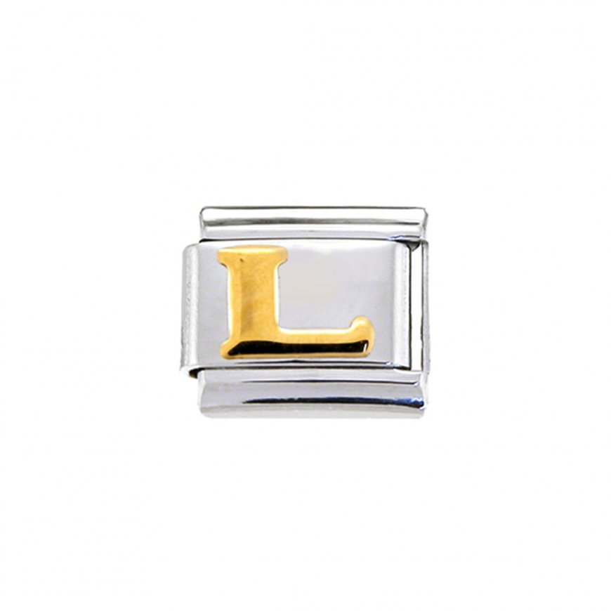Gold colour Letter L - 9mm Italian charm - Click Image to Close