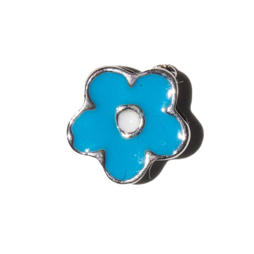 Blue and white flower 8mm floating locket charm - Click Image to Close