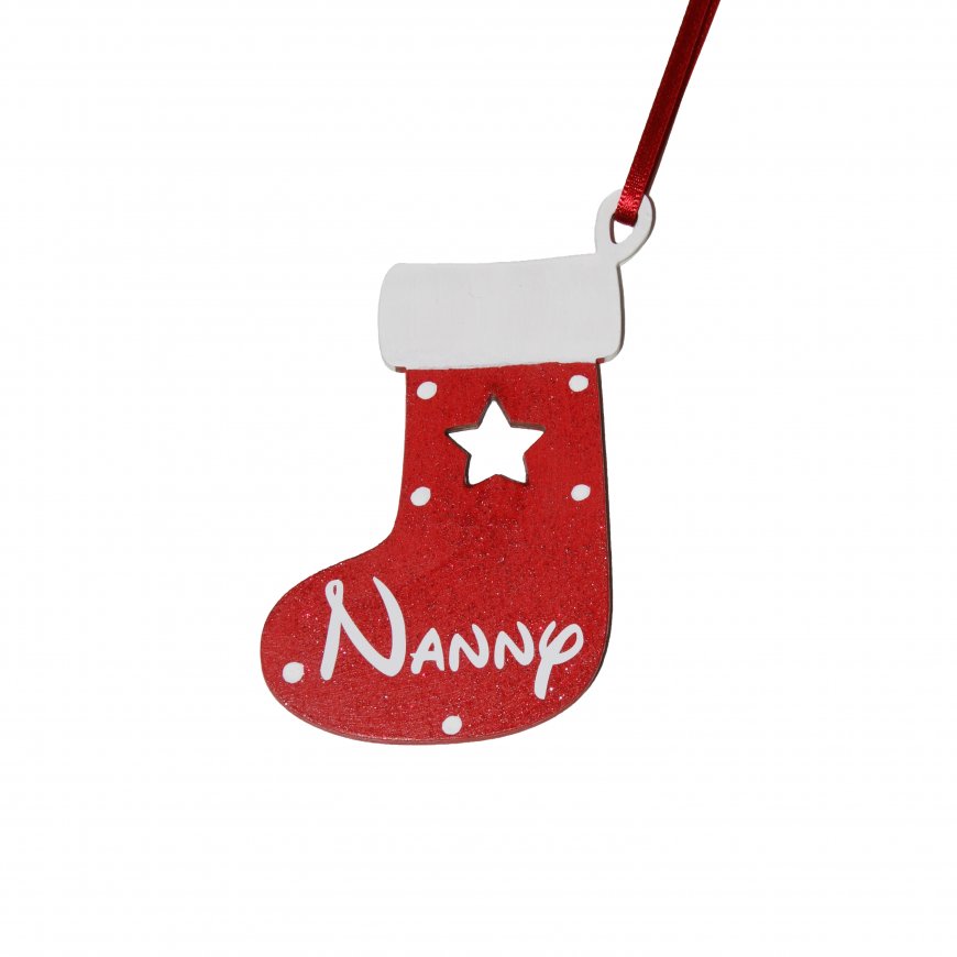 Red Wooden Christmas Stocking personalised with any name - Click Image to Close