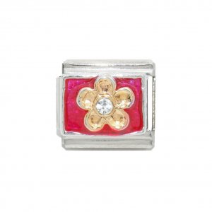 Gold flower on hot pink background - 9mm Italian charm