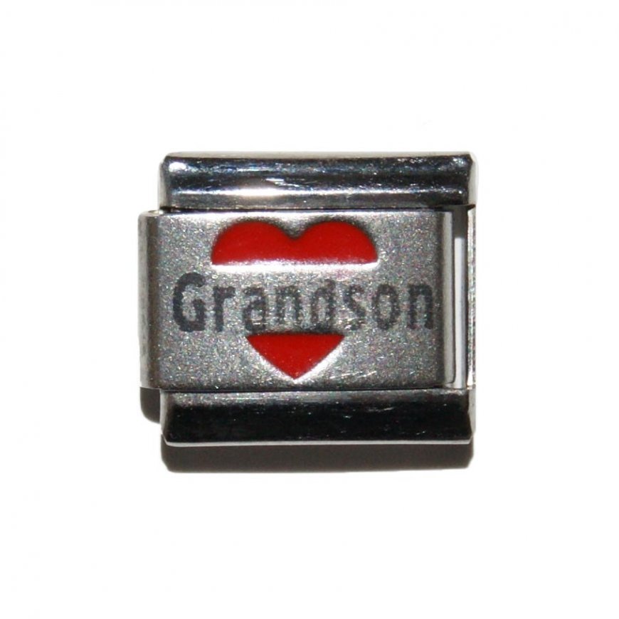 Grandson in red heart - laser 9mm Italian charm - Click Image to Close