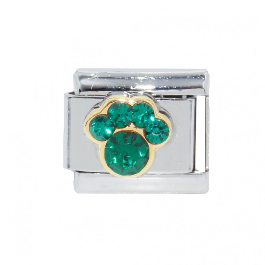 May Birthstone - Emerald - Pawprint 9mm Italian charm - Click Image to Close