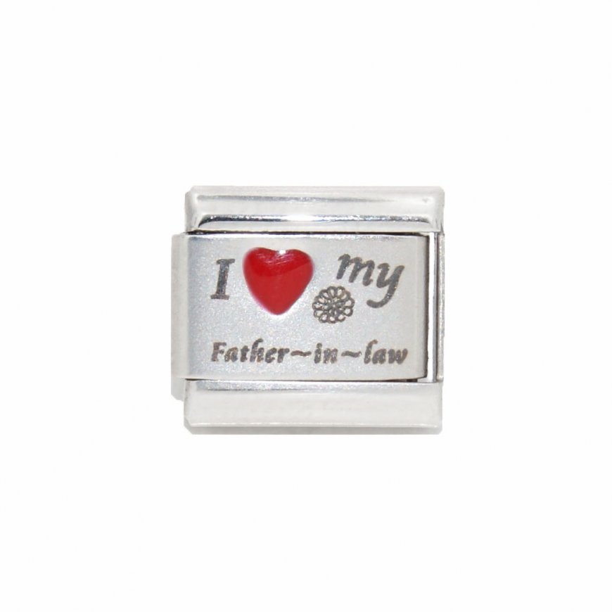 I love my father in law - red heart laser 9mm Italian Charm - Click Image to Close