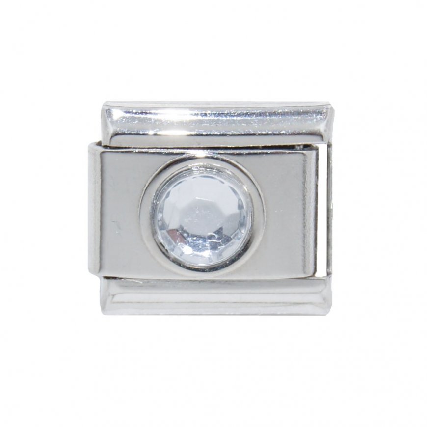 April small Circle Birthstone - Diamond 9mm Italian Charm - Click Image to Close