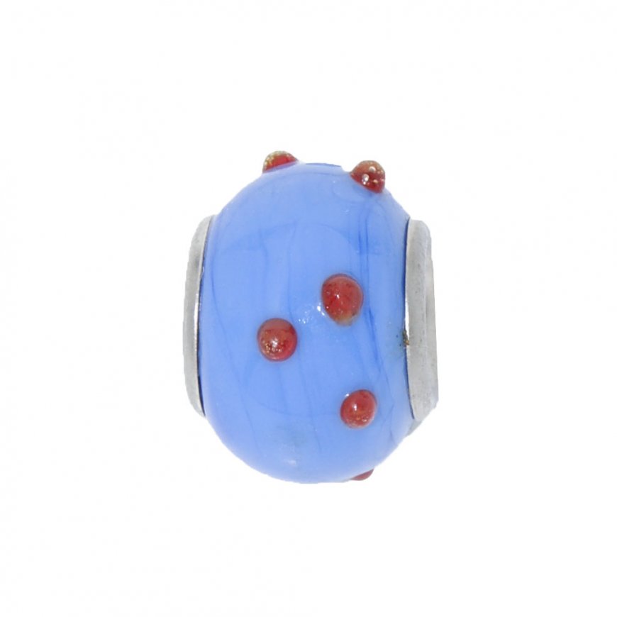 EB62 - Glass bead - Blue bead with red dots - European bead - Click Image to Close