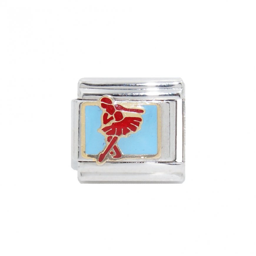 Ballet Dancer red on blue background - 9mm Enamel Italian Charm - Click Image to Close
