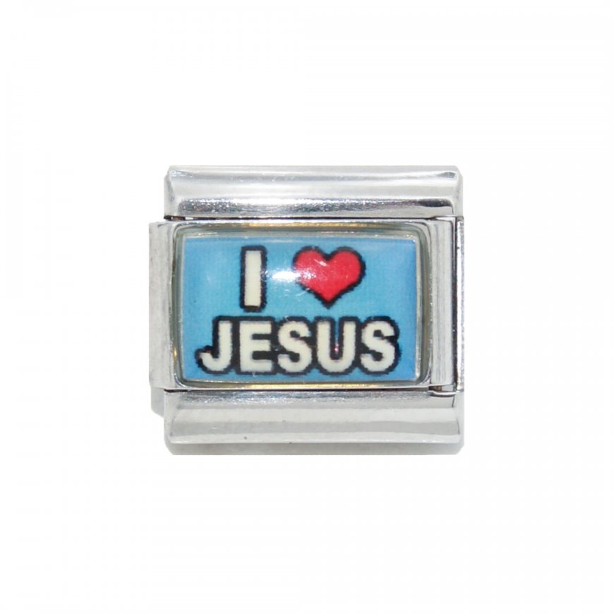 I Love Jesus on Blue - 9mm Photo Italian charm - Click Image to Close