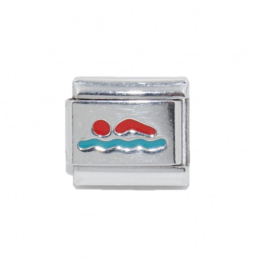 Swimming - red and blue enamel 9mm Italian charm - Click Image to Close