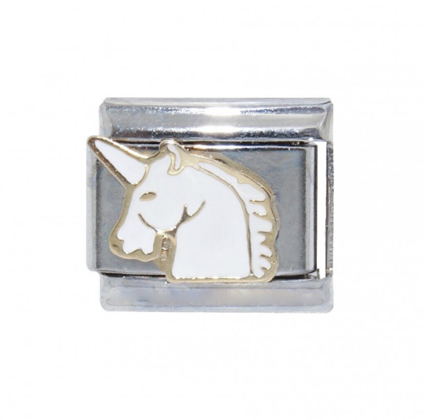 Unicorn white - enamel 9mm Italian charm - Click Image to Close