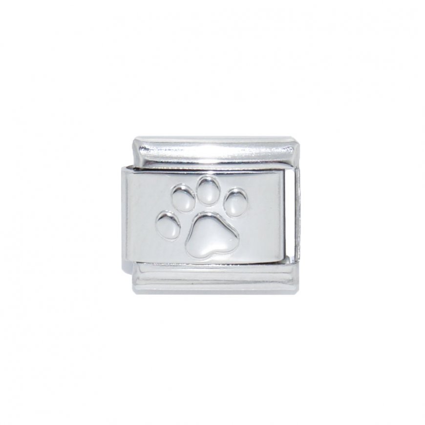 Silver coloured pawprint link - 9mm Italian charm - Click Image to Close