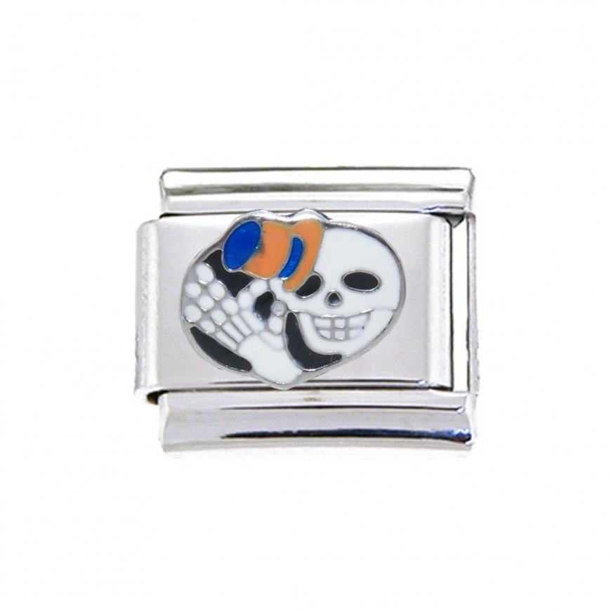 Skeleton with hat - enamel 9mm Italian charm - Click Image to Close