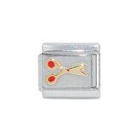 Scissors (a)- hairdresser - gold and red 9mm Italian charm