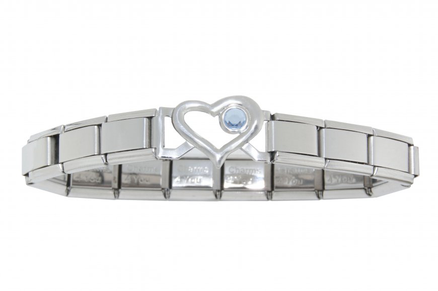 Small Open Heart link bracelet 9mm Italian charm - December - Click Image to Close